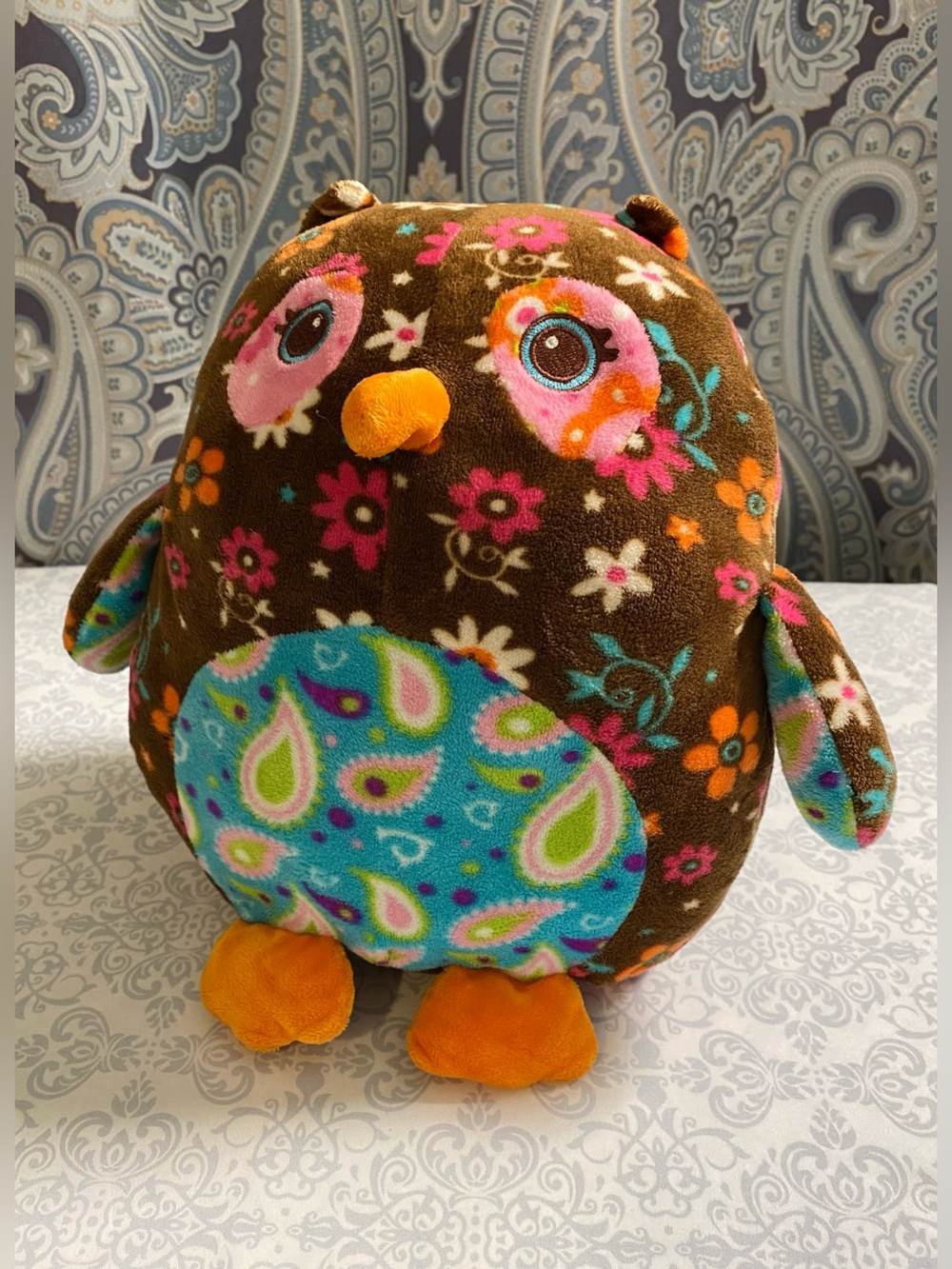 Mary Meyer Paisley Floral Print, Plush Owl Stuffed Animal - Picture 1 of 16